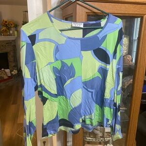Blue and Green Geometric Women's Blouse Y2K